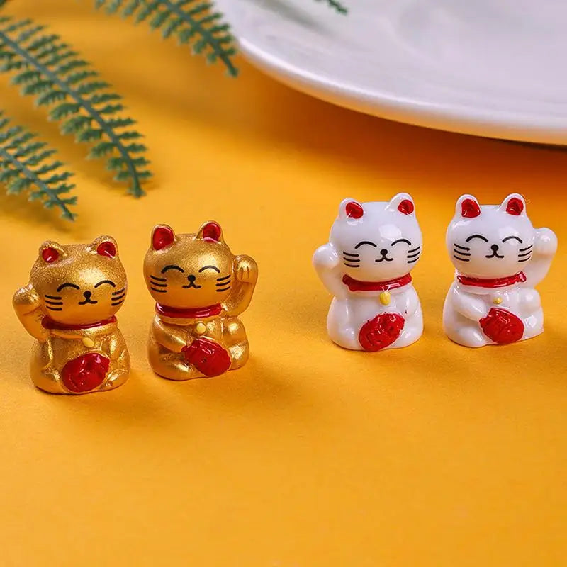 10pcs Mini Lucky Cat Resin Figurines | Fairy Garden Decor
