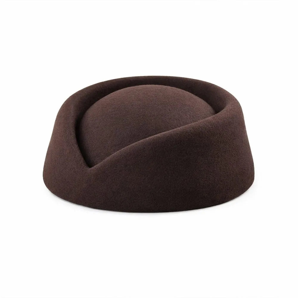 British Retro Felt Beret Stewardess Hat for Women | Top Hat Felt Beret Hat Nixie Coffee