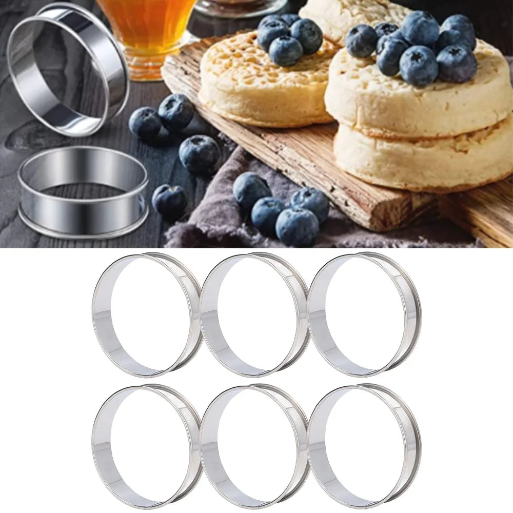 6-Piece Stainless Steel Crumpet Rings – Open Bottom Baking Molds