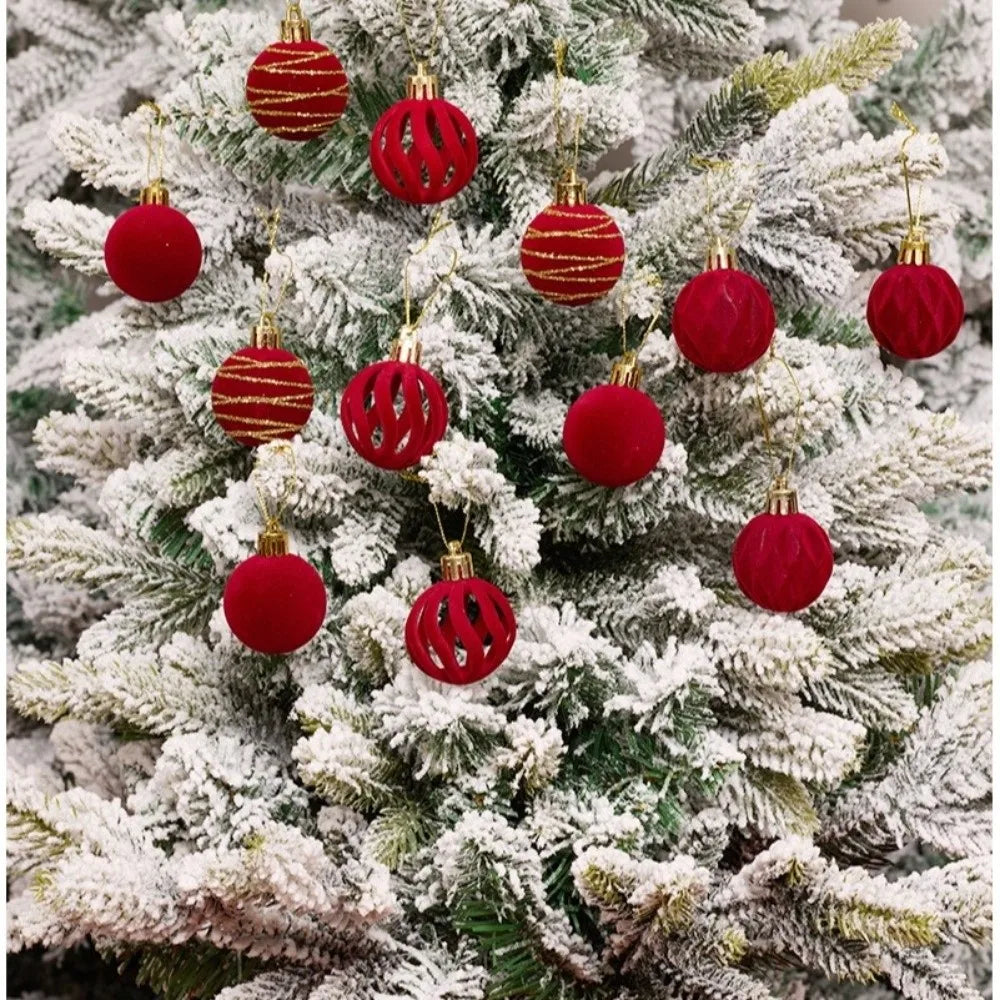 12Pcs Velvet Flocked Christmas Ball Ornaments 4CM Tree Decor Set Christmas Tree Ornaments Nixie