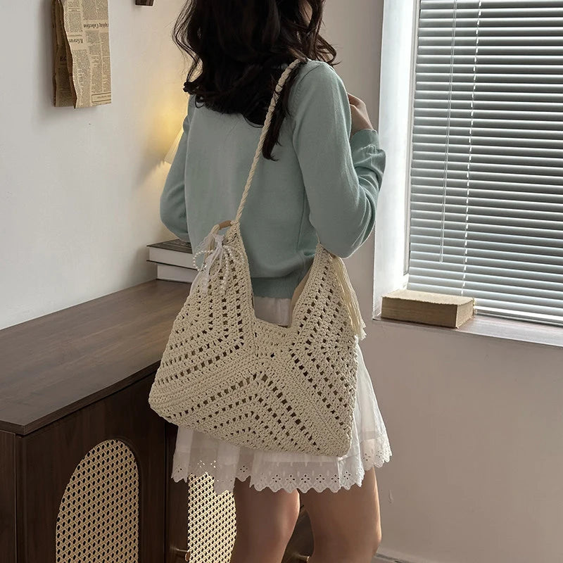 Cotton Crochet Tote Bag – Women's Woven Beach & Travel Bag Crochet Tote Bag Nixie