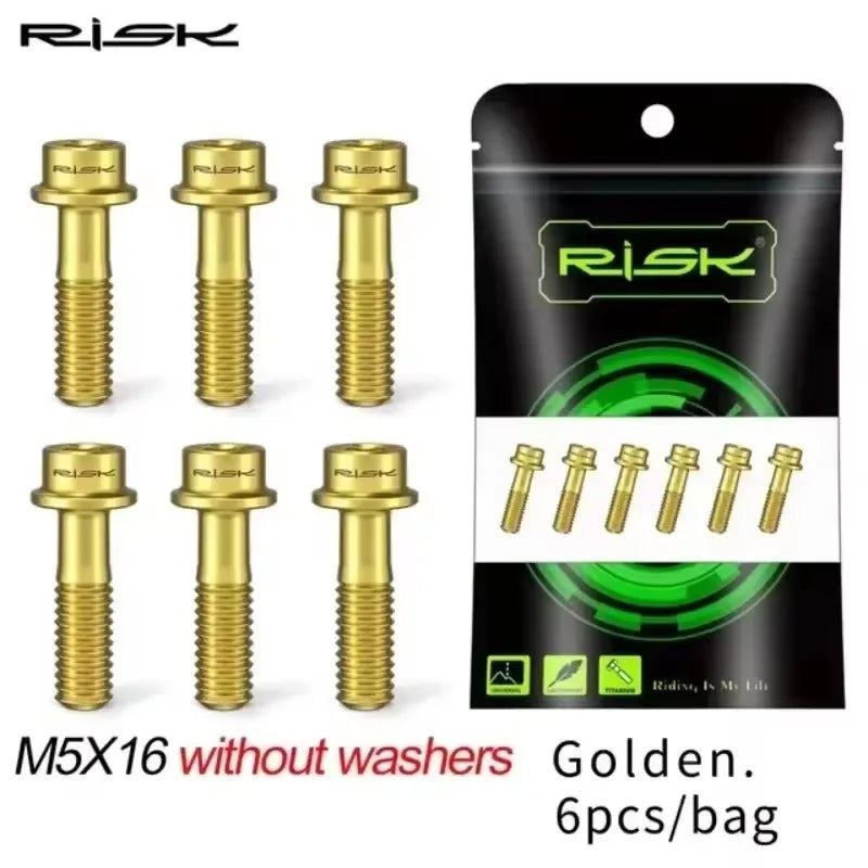 RISK Titanium Stem Bolts 6PCS M5x16/18mm Colorful MTB Bike Screws Titanium Stem Bolts Nixie M5-16mm Gold