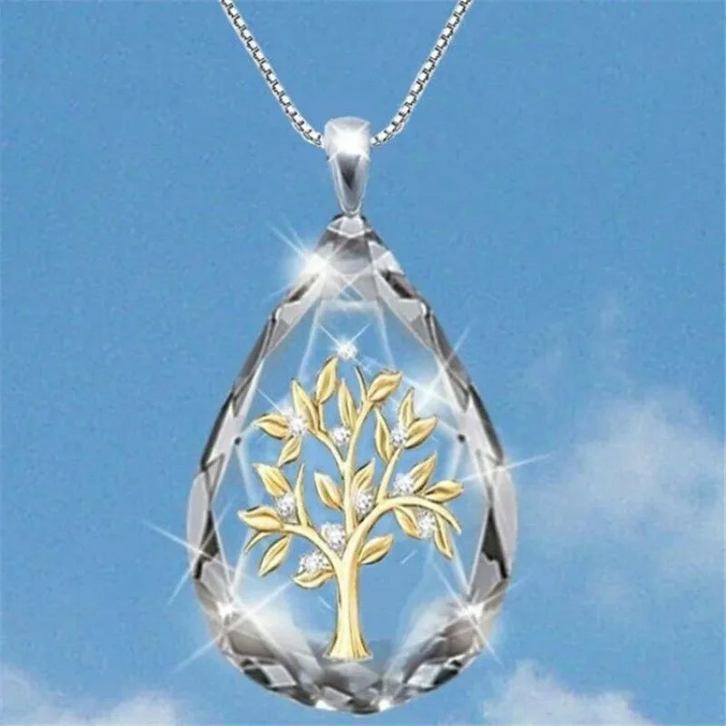 Waterdrop Crystal Lucky Tree Pendant Necklace – Nickel Free Pendant Necklace Nixie