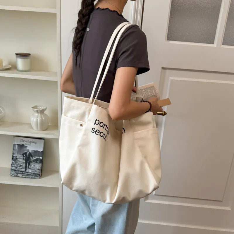 Women's Canvas Tote Bag – Letter Print Large Shoulder Bag Canvas Tote Bag Nixie