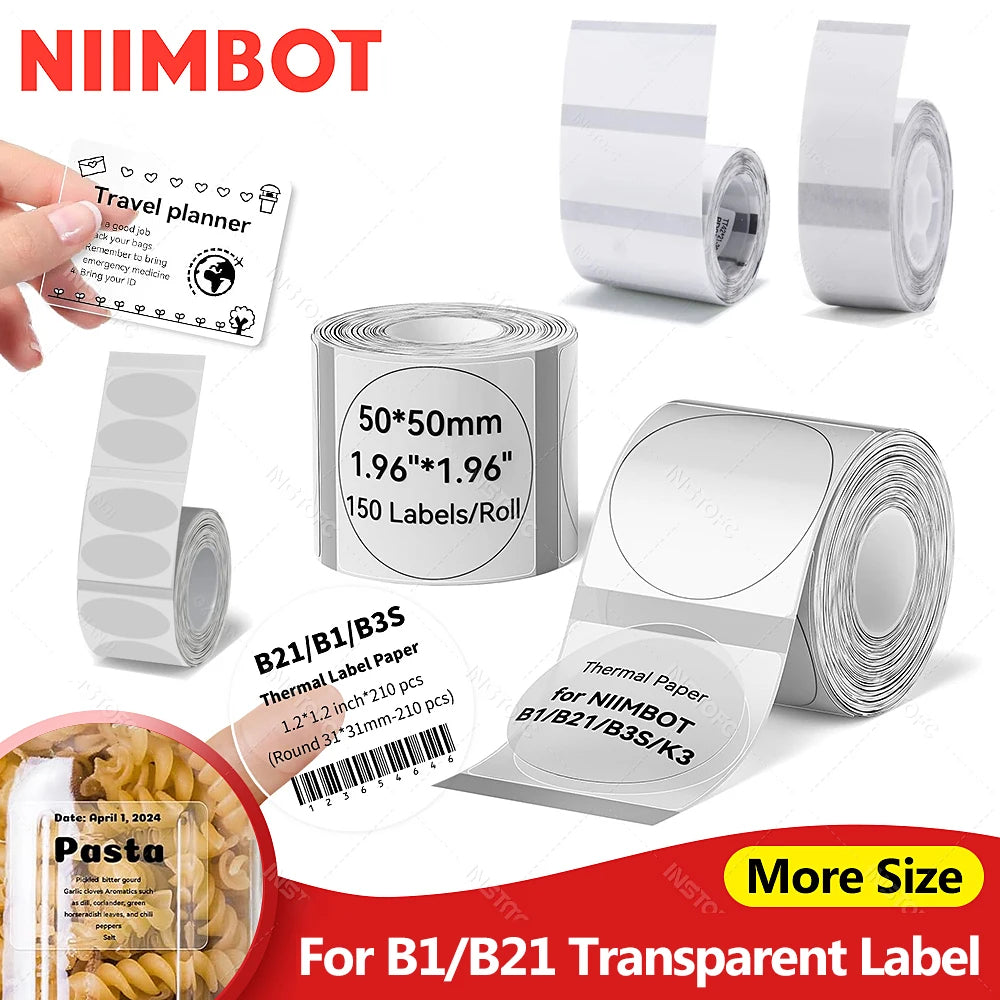 Niimbot B1 B21 Transparent Thermal Label Paper – Clear Stickers Thermal Label Paper Nixie