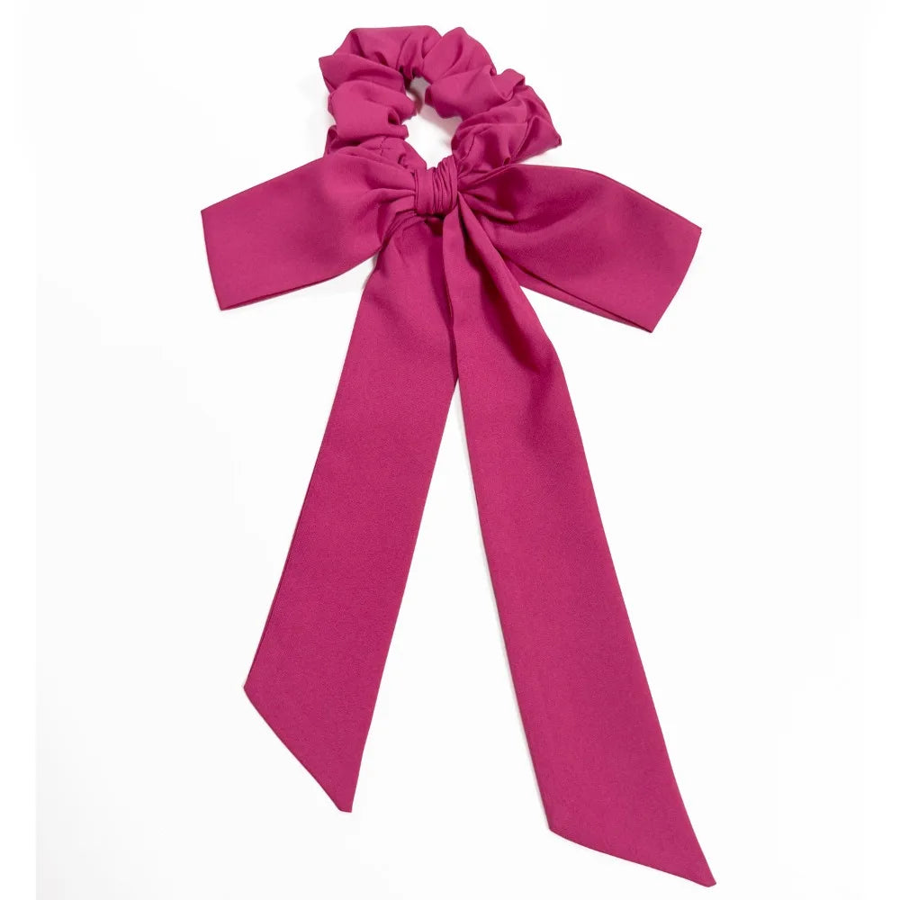 Elastic Bow Hair Tie Scrunchie with Long Ribbon Tails | Soft Fabric Bow Hair Scrunchie Nixie Rose Red