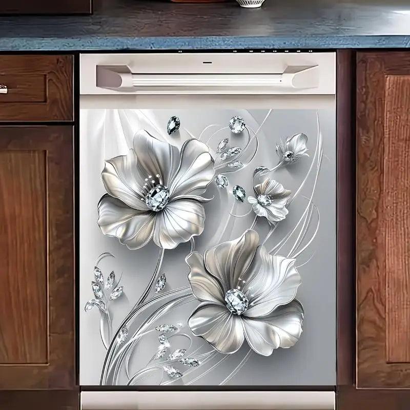 Silvery Floral Rhinestone Decal – Removable Self-Adhesive Sticker