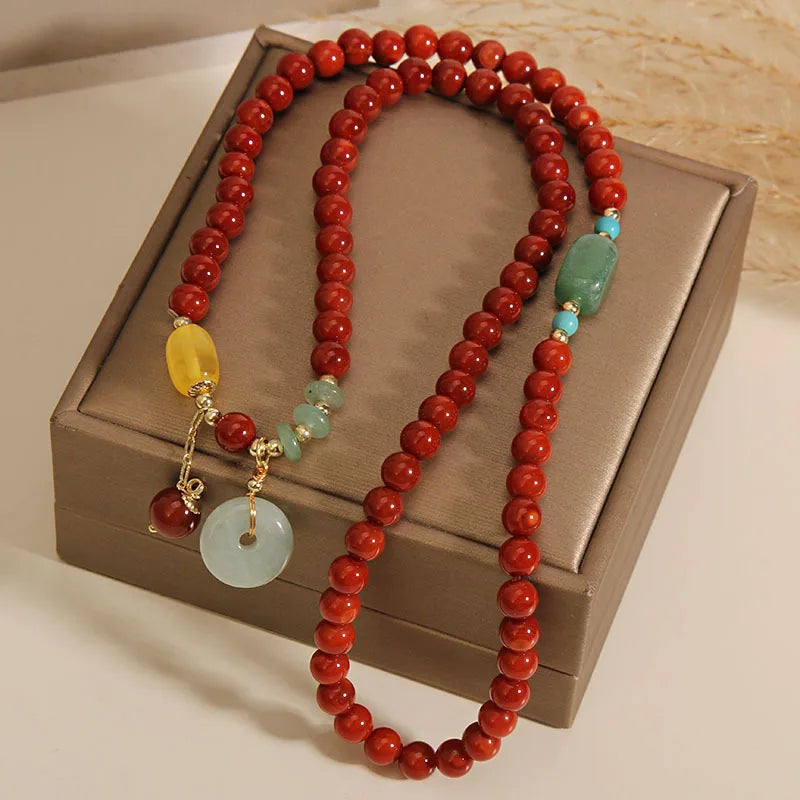 Vintage Jade Peace Buckle & Red Agate Bracelet for Women Gemstone Strand Bracelet Nixie