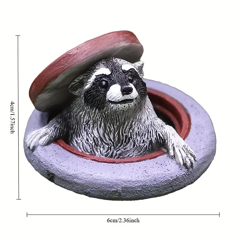 Raccoon Manhole Cover Garden Ornament – Resin Microlandscape Decor Garden Resin Ornament Nixie
