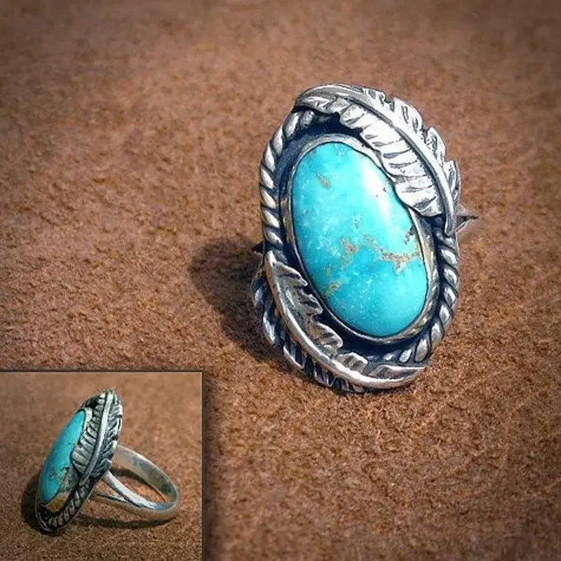 Vintage Silver Turquoise Zircon Ring – Unisex Sizes 6–10 Fashion Ring Nixie WHITE 2