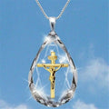 Silver Crystal Water Drop Jesus Cross Pendant Necklace Cross Pendant Necklace Nixie Gold