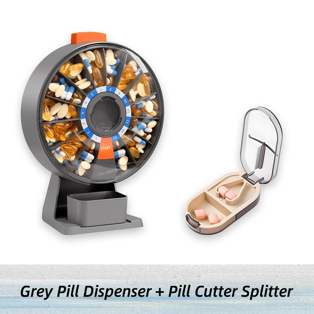 14-Day Pill Organizer & Tablet Cutter Combo Set Pill Organizer Set Nixie Grey