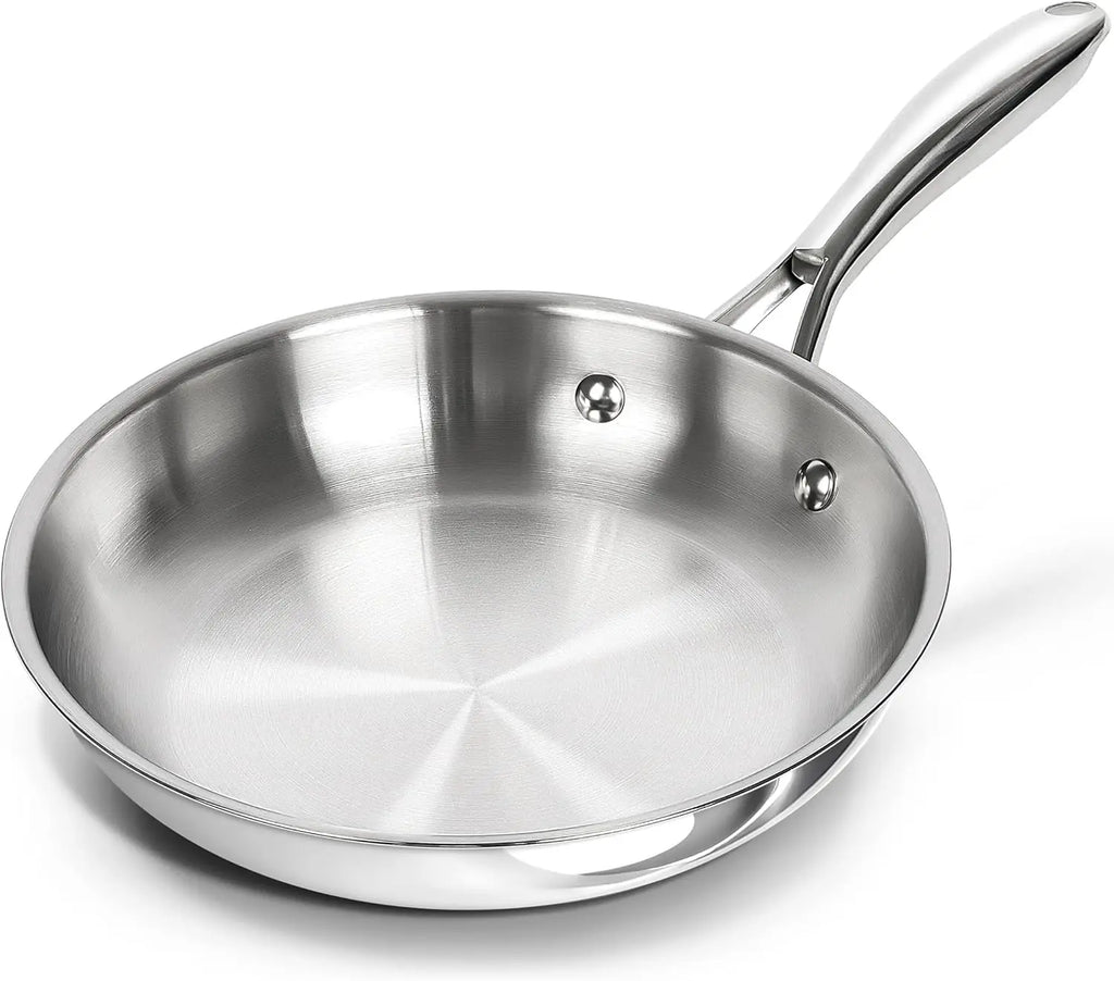MICHELANGELO 8-Inch Stainless Steel Frying Pan – Induction & Gas Stainless Steel Skillet Nixie silver