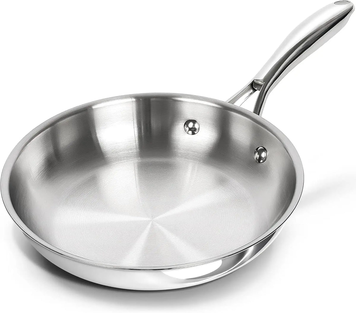 MICHELANGELO 8-Inch Stainless Steel Frying Pan – Induction & Gas Stainless Steel Skillet Nixie silver