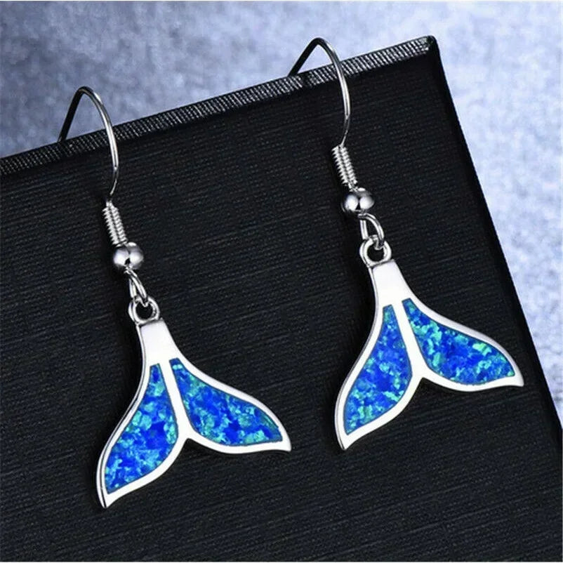 Fish Tail Blue Opal Drop Dangle Earrings | Crystal Rhinestone Fashion Dangle Earrings Nixie