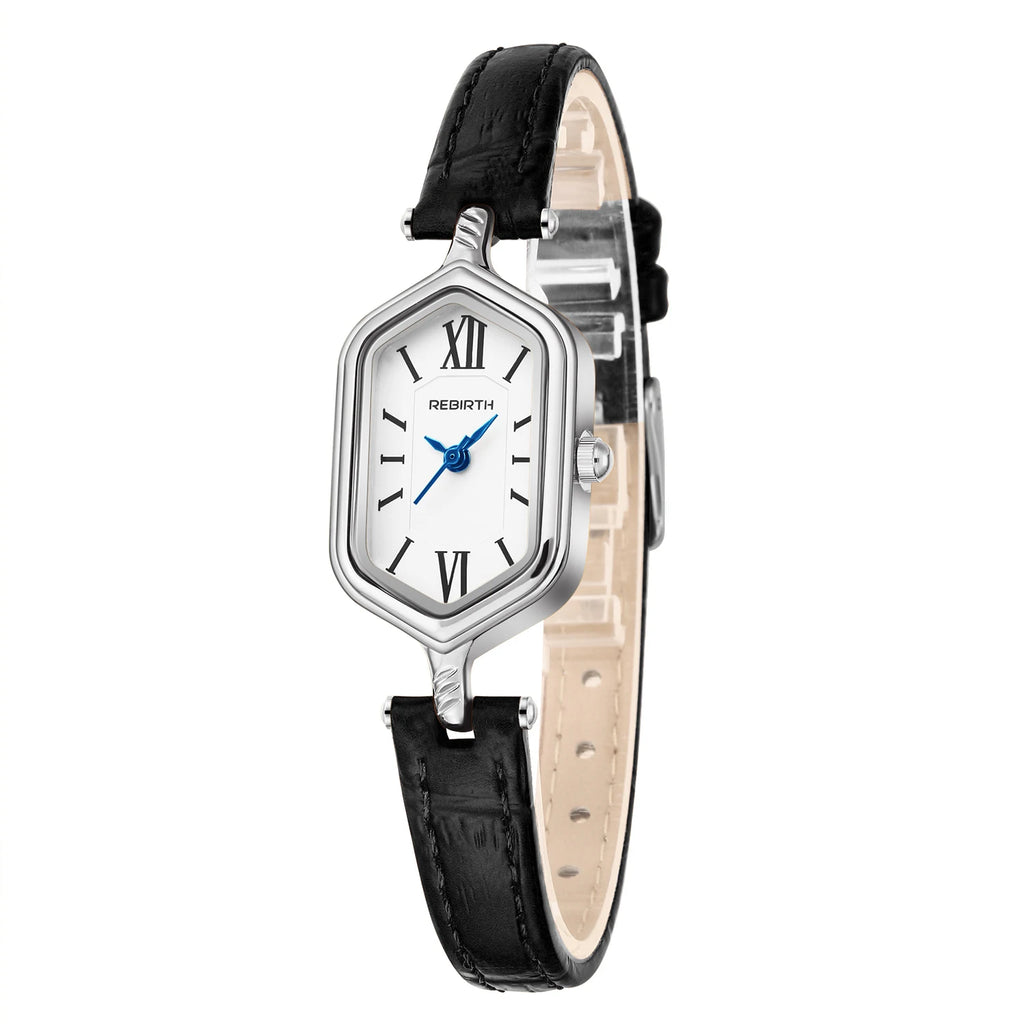 REBIRTH Women's Retro Gold Quartz Watch – Barrel Dial & Leather Strap Women's Quartz Watch Nixie