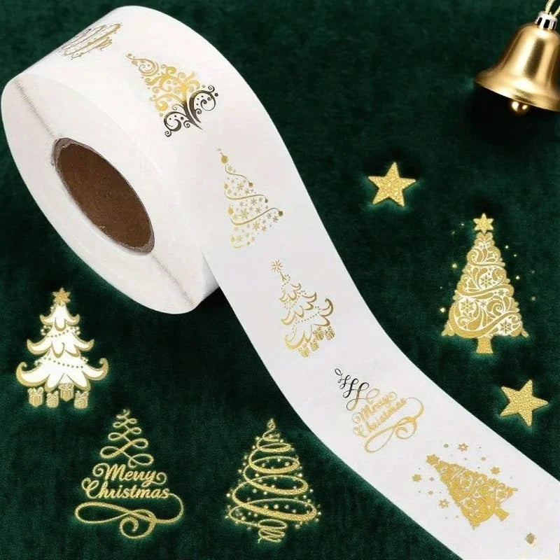 500pcs Gold Foil Christmas Tree Stickers – Clear Vinyl Decals Holiday Craft Stickers Nixie