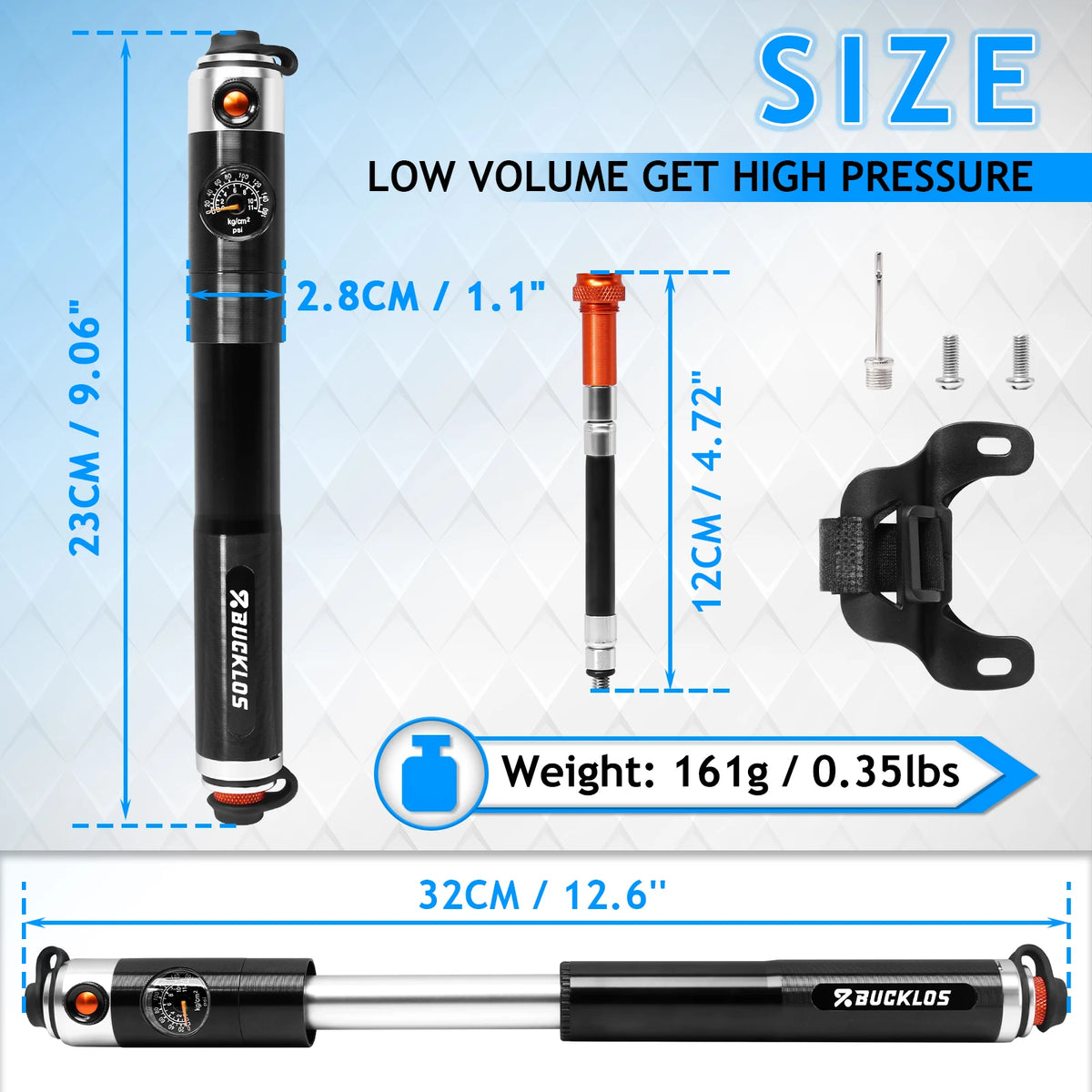 BUCKLOS Mini Bike Pump 160 PSI – Schrader & Presta Valve MTB Portable Bike Pump Nixie