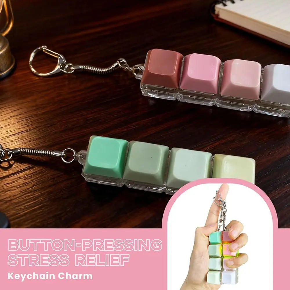 LED Keyboard Fidget Keychain – 4-Key Clicker with Color Lights Fidget Keychain Toy Nixie