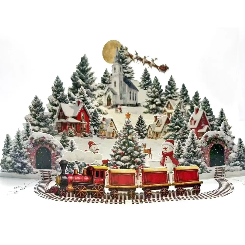 3D Pop-Up Christmas Card with Envelope – Snowy Village Scene Pop-Up Greeting Card Nixie