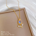Flower Pendant Necklace | Gold Stainless Steel Clavicle Chain Pendant Necklace Nixie XL1200-030