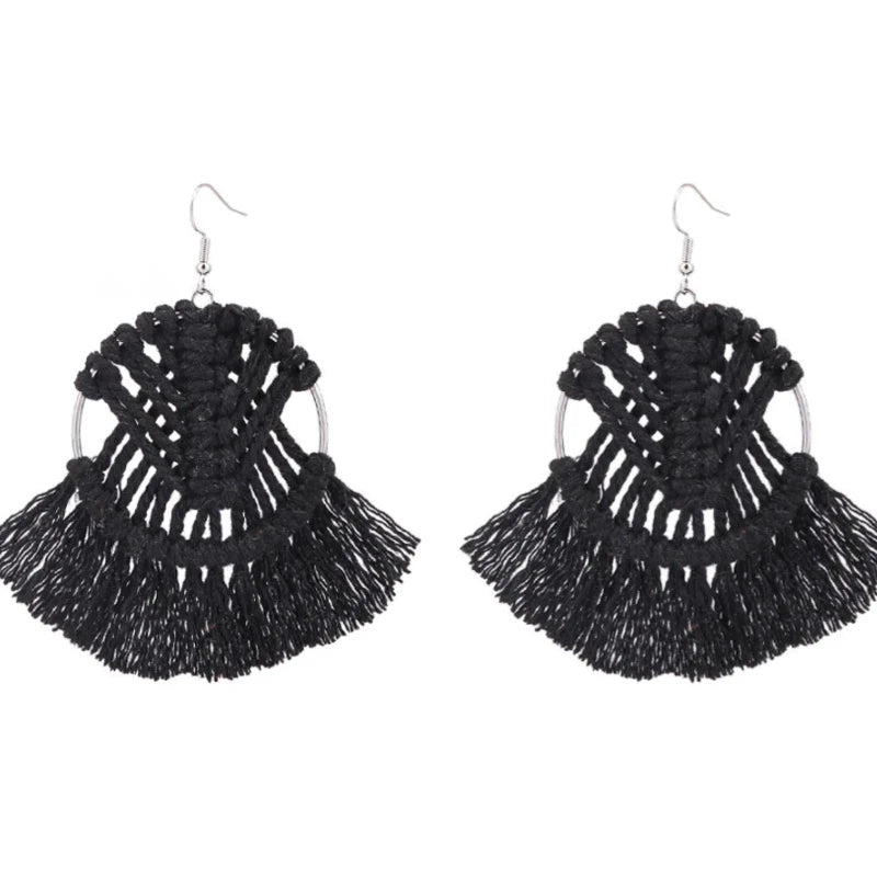 Bohemian Tassel Fan Drop Earrings – Hand Woven Boho Style Tassel Drop Earrings Nixie