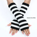 Knitted Punk Stripe Arm Warmers Half Finger Sleeves | Nixie Knitted Arm Warmers Nixie black-white