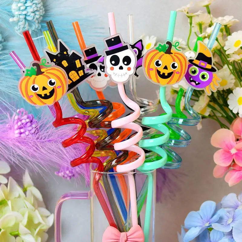 Halloween Spiral Drinking Straws – Pumpkin Ghost Toppers
