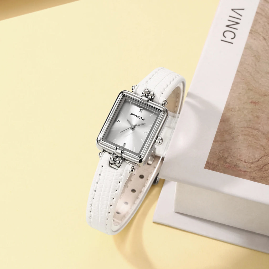 REBIRTH Retro Quartz Watch – Square Dial Leather Band Quartz Wristwatch Nixie