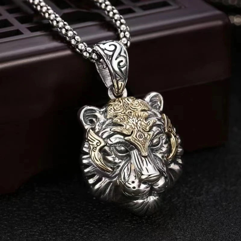 Vintage Tiger Head Pendant Necklace – Unisex Silver Style Pendant Necklace Nixie StyleA