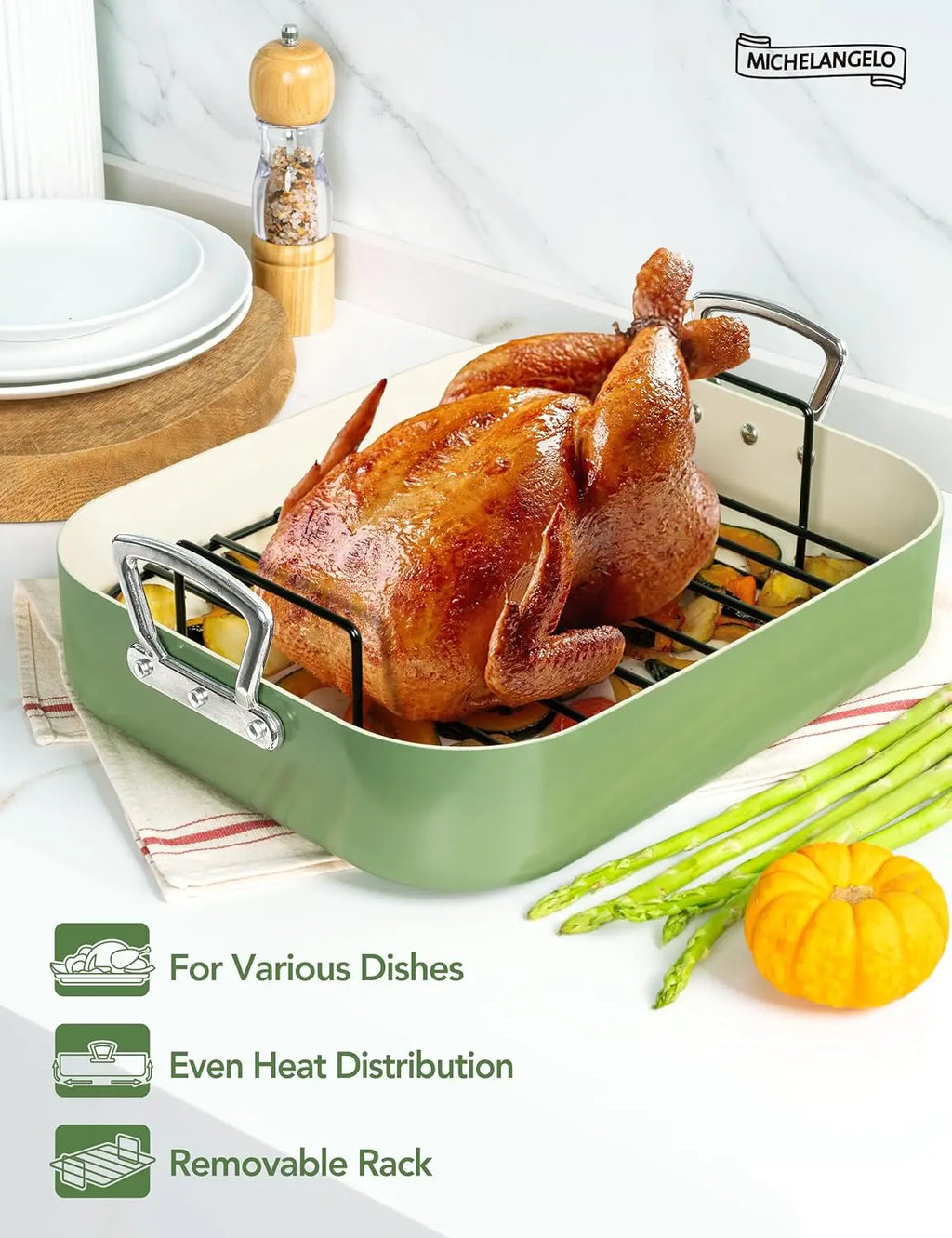 MICHELANGELO Hard Anodized Roasting Pan with Rack Non-Stick Roasting Pan Nixie