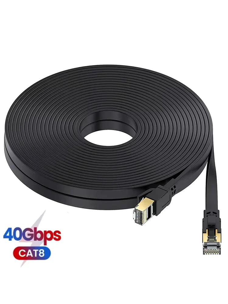 Flat CAT8 Ethernet Cable 40Gbps 2000MHz Shielded RJ45 Patch Cable Ethernet Patch Cable Nixie