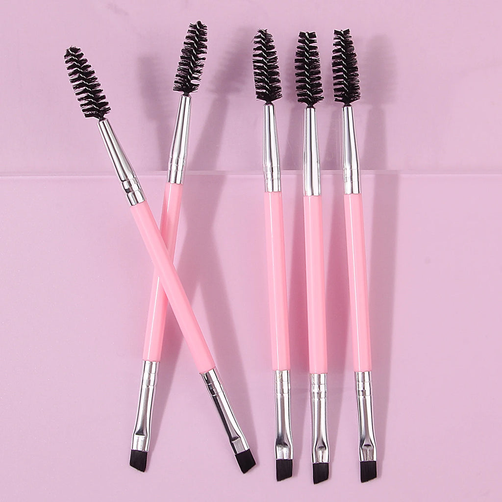 5PCS Pink Double-Ended Mascara & Eyebrow Brush Set Eye Makeup Brush Nixie
