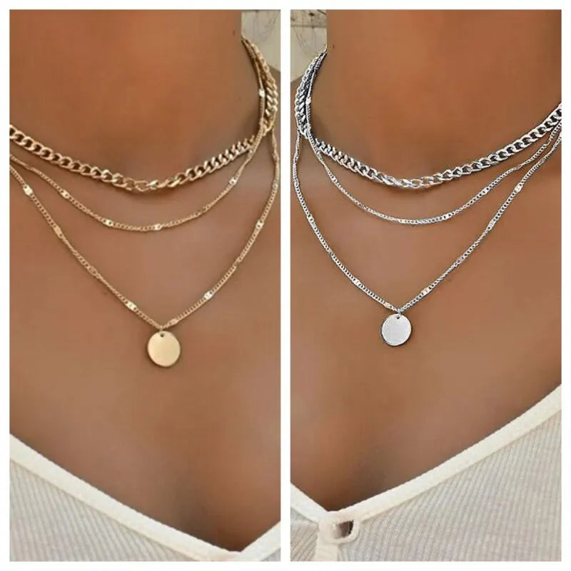2PCS Gold & Silver Multi-Layer Dot Chain Necklace Set