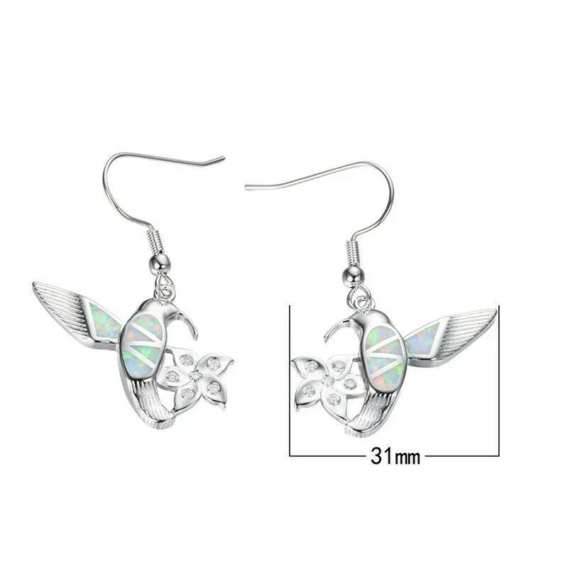 White Simulated Opal Bird Flower Crystal Stud Earrings Crystal Stud Earrings Nixie