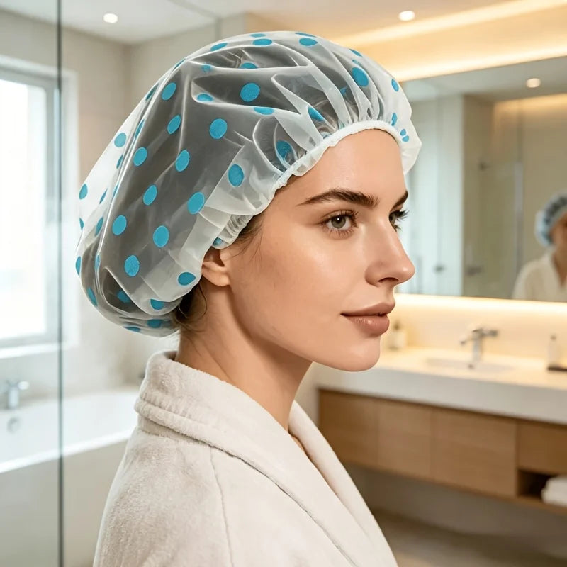 4-Pack Reusable Waterproof Shower Caps – Elastic PE Hair Covers Shower Cap Set Nixie