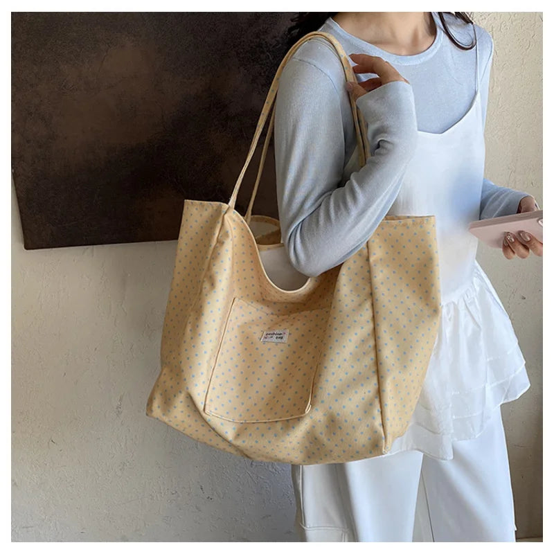 Large Canvas Tote Bag Women Polka Dot Korean Shoulder Bag Canvas Tote Bag Nixie