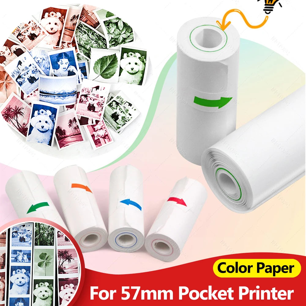 57mm HD Color Thermal Paper Rolls for Mini Pocket Printer 6/8 Pack Thermal Printer Paper Nixie