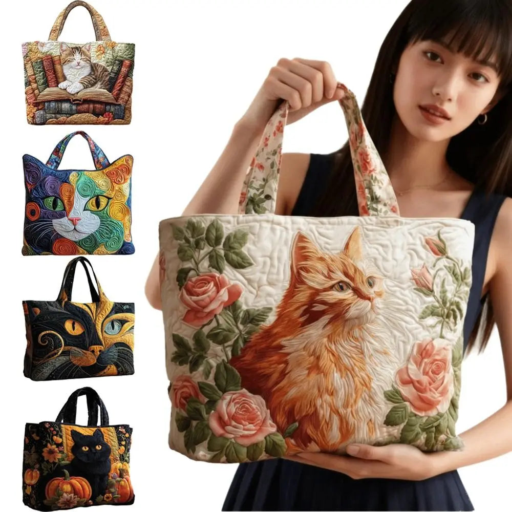 Cat Print Cotton Tote Bag – 3D Pattern Vintage Travel Handbag Cotton Tote Bag Nixie
