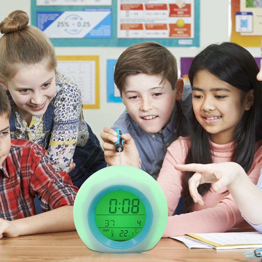 Kids Digital Alarm Clock 7-Color Night Light & Temperature