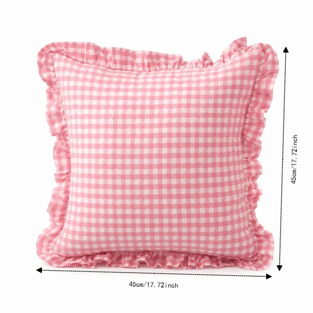 Ruffled Lotus Leaf Throw Pillow Cover | Plaid Soft Polyester