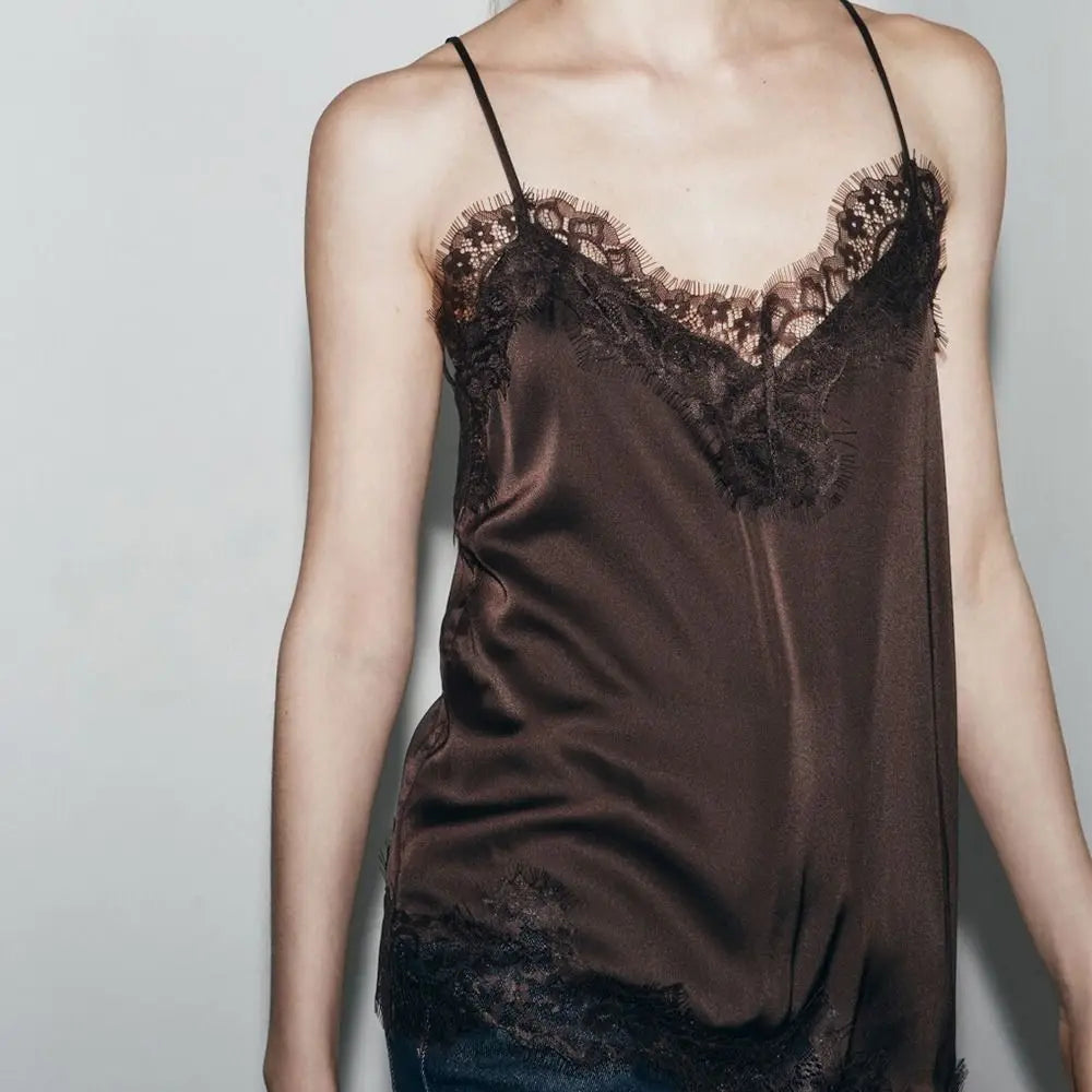 Women's Asymmetrical Lace Backless Camisole Tank Top Lace Camisole Top Nixie