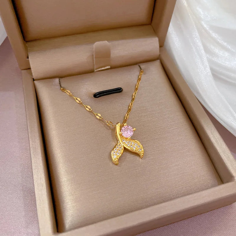 Gold Fishtail Pendant Necklace | Stainless Steel Clavicle Chain