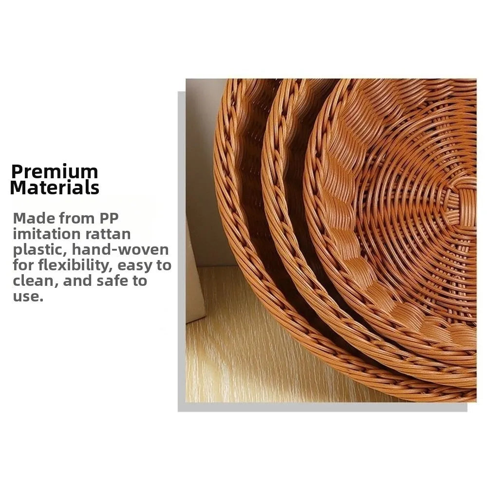 Hand-Woven Imitation Rattan Round Storage Basket – Multipurpose Wicker Storage Basket Nixie
