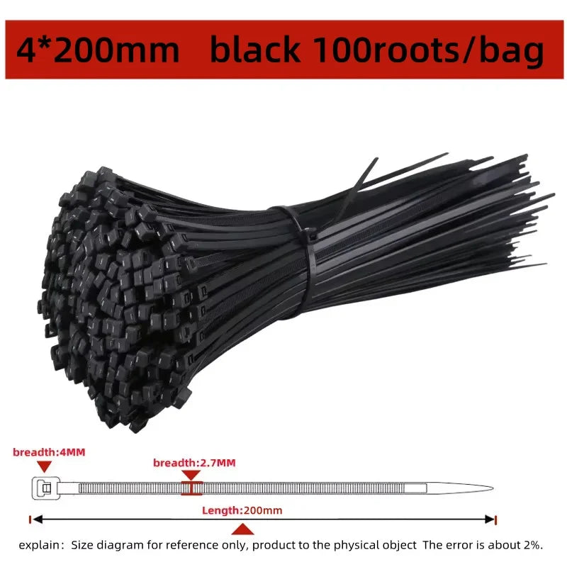 100pcs Black Cable Ties – UV Resistant Self-Locking Zip Ties Cable Ties Nixie Black 100PCS 4x200mm