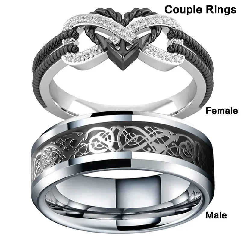 Gothic Infinity Heart Crystal Couple Rings – Stainless Steel Fashion Ring Nixie