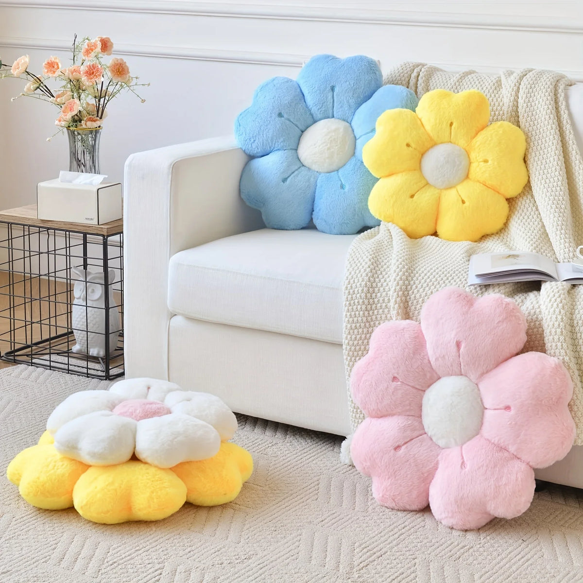 Soft Plush Chrysanthemum Round Decorative Cushion Pillow Decorative Cushion Nixie