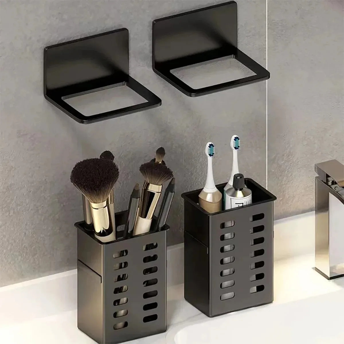 No-Drill Wall Mount Toothbrush Holder & Bathroom Organizer