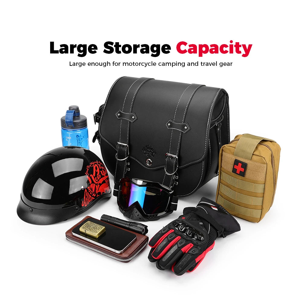 Motorcycle PU Leather Saddlebag | Waterproof Side Storage Bag Motorcycle Saddlebag Nixie