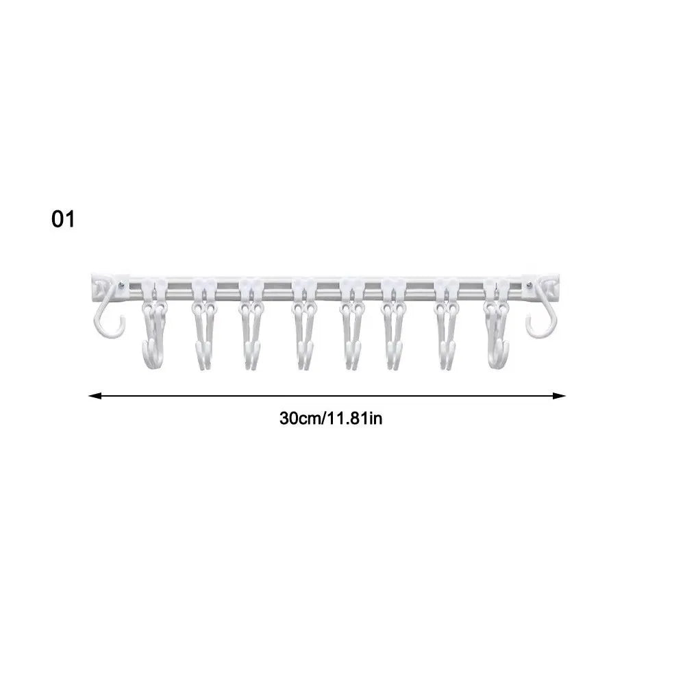 No-Drill Adhesive Sliding Hook Rail Cabinet Organizer